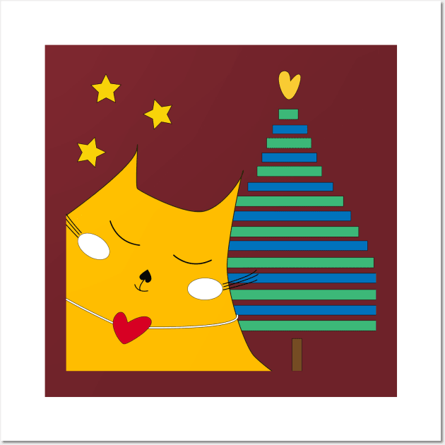 Xmas Cat Wall Art by teeco